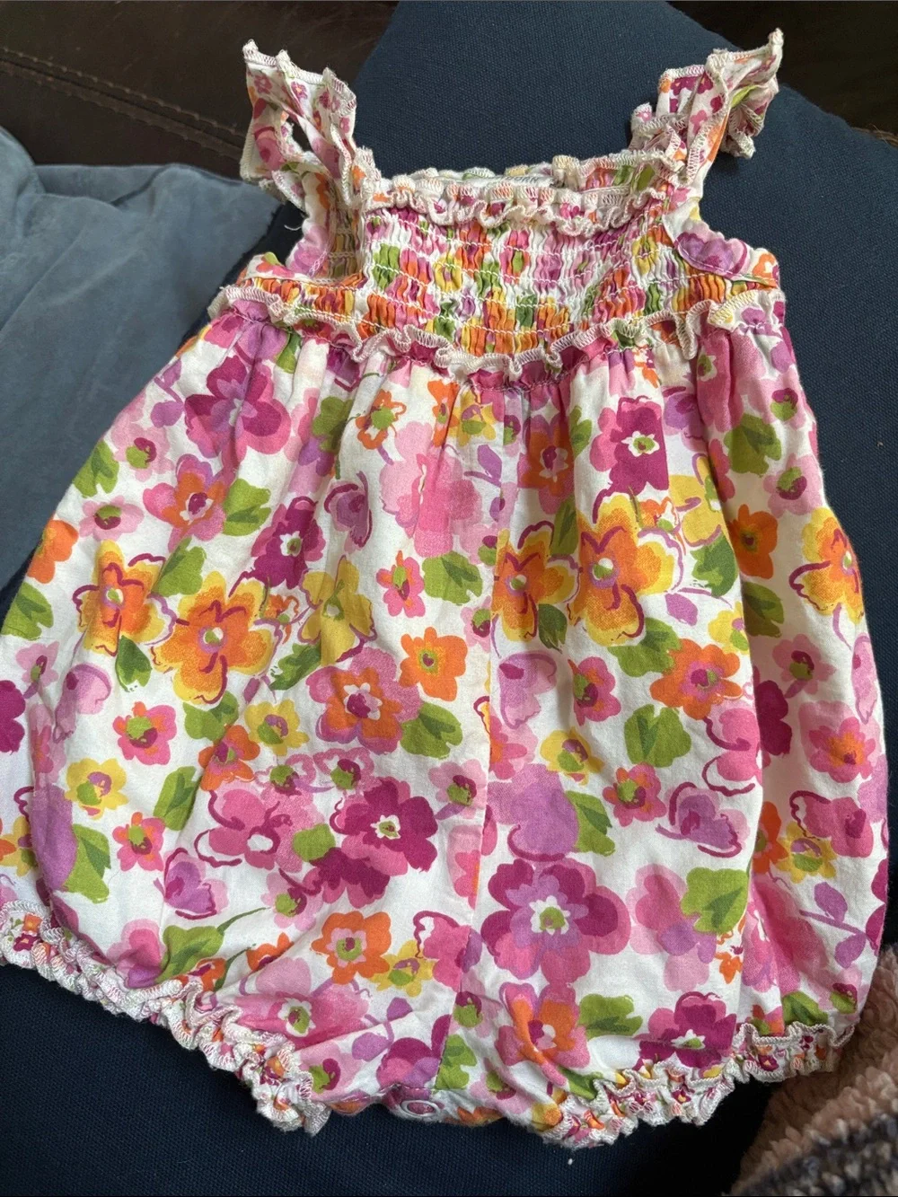 Koala baby Floral Smocked Baby Romper in Pink, Orange, Green